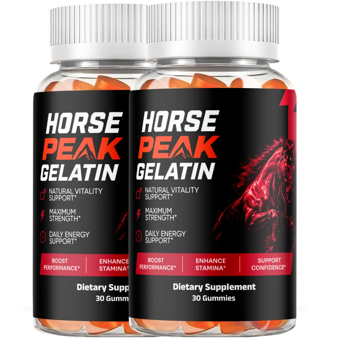 Two bottles of Horse Peak Gelatin gummies